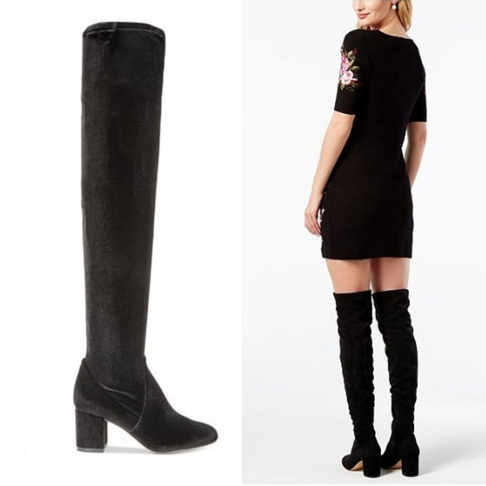 INC Black Velvet Stretch Over The Knee Boots